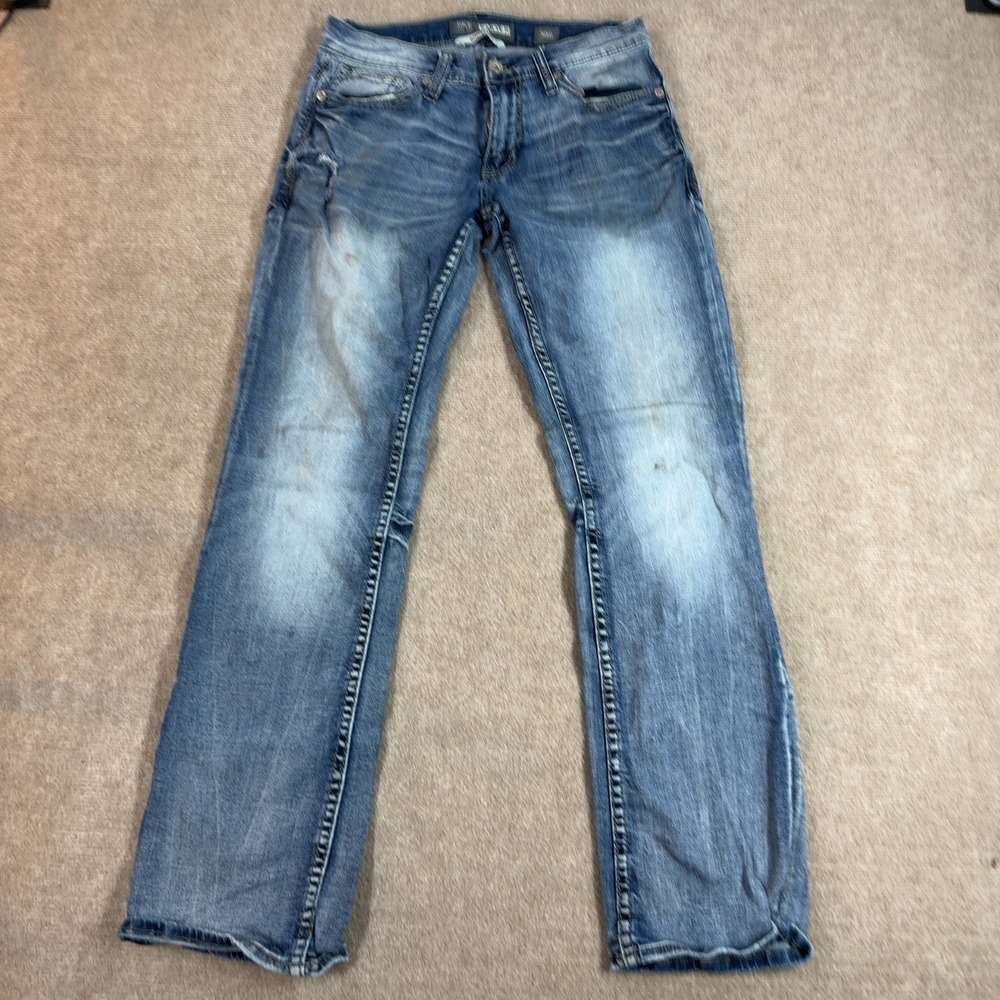 BKE Carter Jeans Men's Size 30R Bootleg Medium Wash Whiskered Stretch Denim